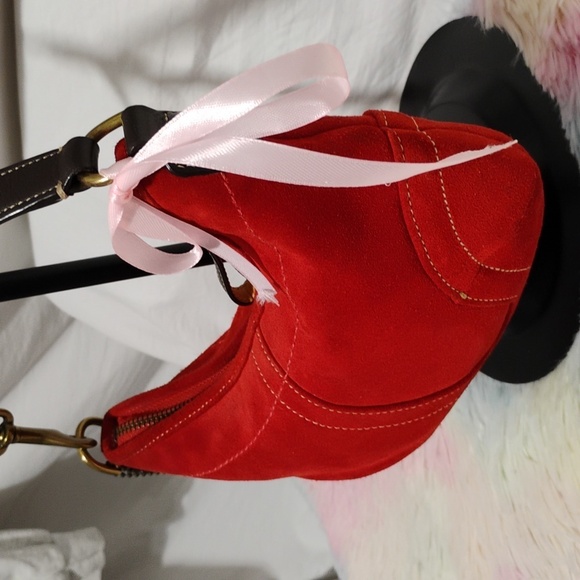 RARE! Coach Mini Red Suede Soho Handbag W Hangtag - Picture 3 of 13